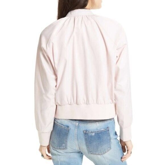 FREE PEOPLE Pink Midnight Bomber Jacket Full Zip Long Sleeve SIZE MEDIUM - Picture 3 of 15